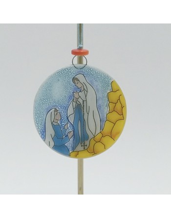 Medallón de la aparición de Lourdes en vidrio abollado