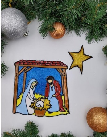 O presépio em Vitrophanie - decoração de Natal para janelas