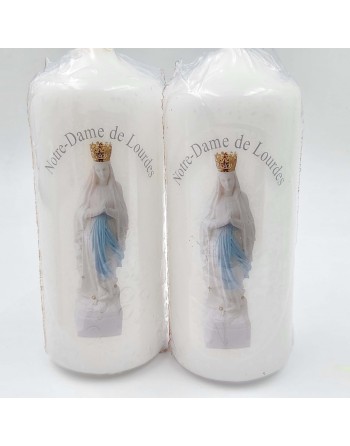 Lot de deux bougies à l'effigie de la Vierge Couronnée de Lourdes