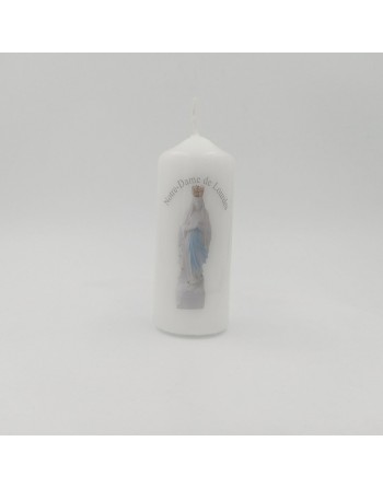 Candela bianca - la Vergine Coronata di Lourdes - 6x12 cm
