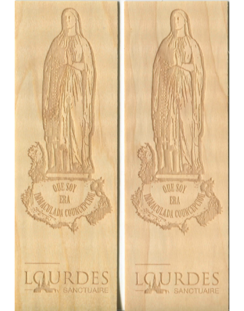 Paire de marque-pages - Notre-Dame de Lourdes bois massif gravé