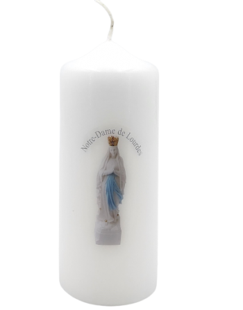 Bougie blanche - la Vierge Couronné de Lourdes - 6x12 cm