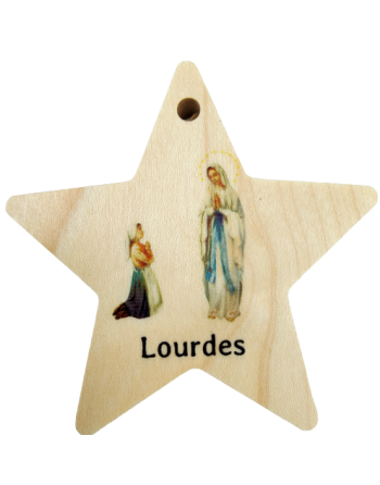 Apparition de Lourdes - étoile en bois massif imprimé