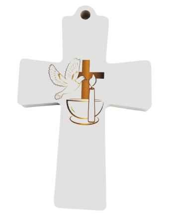 Croix de Baptême blanche en bois