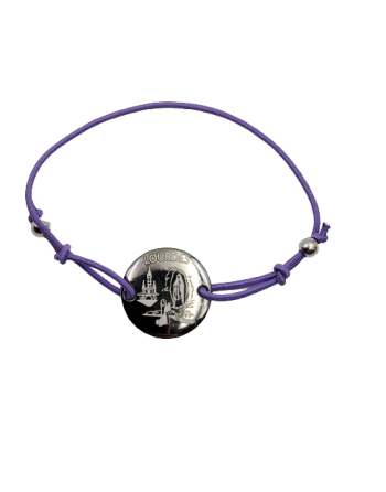 Bracelet élastiqué avec médaillon de l'Apparition - gravé au laser - Violet