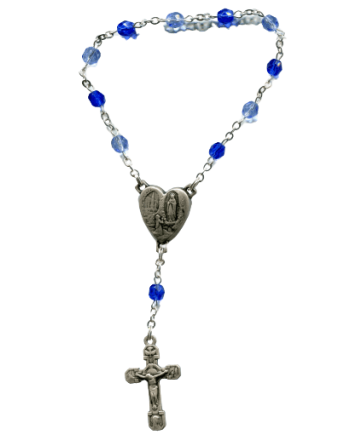 Decate rosary - faceted glass beads - blue camaieu - appearing heart