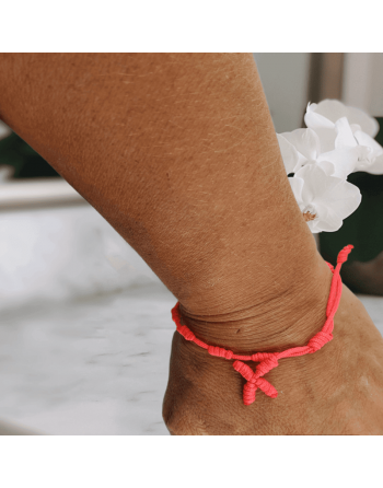 Adjustable knotted rope bracelet - neon pink