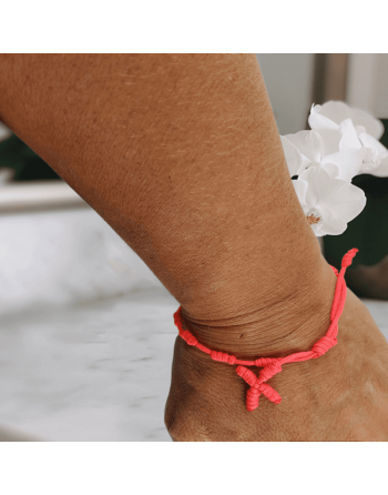 Bracelet dizainier ajustable en corde nouée - rose fluo