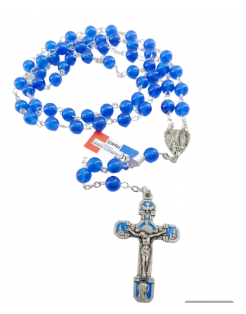 Terço de Nossa Senhora de Lourdes - Ágata azul e prata