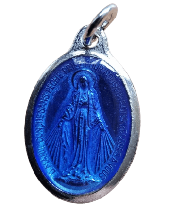 Miraculous silver medal enamelled in blue