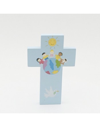 Croix "Enfants du monde" - bleu (petit format)