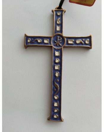 Croix bronze émaillée bleu