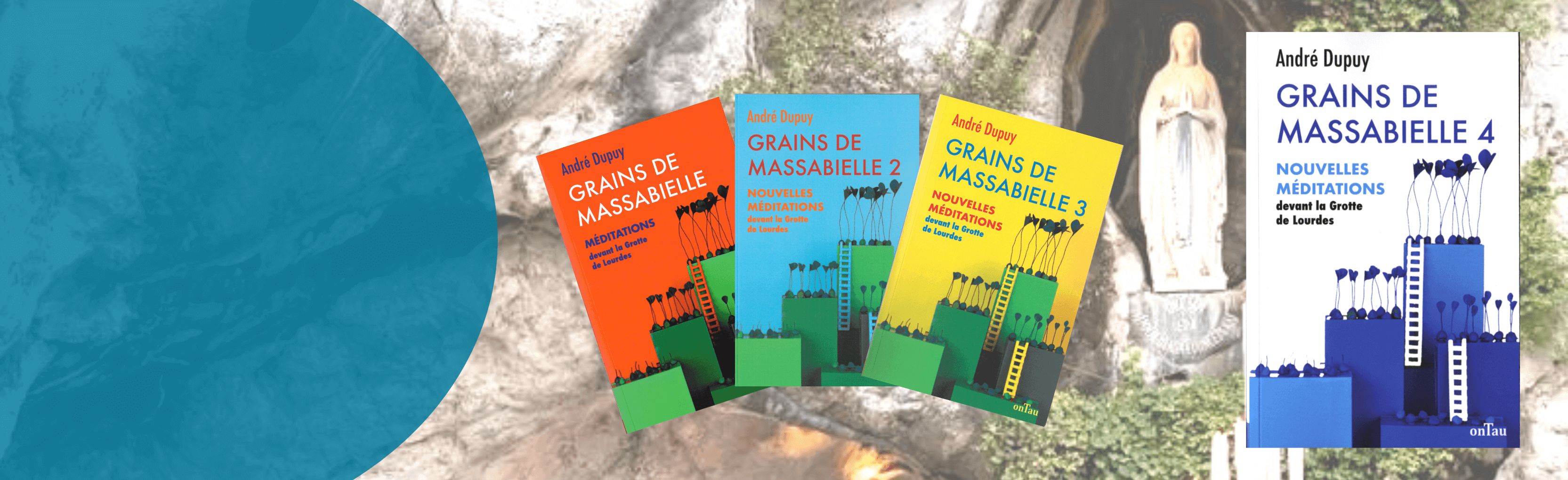Bannière annonçant la parution du quatrième tome de la collection, Grains de Massabielle.